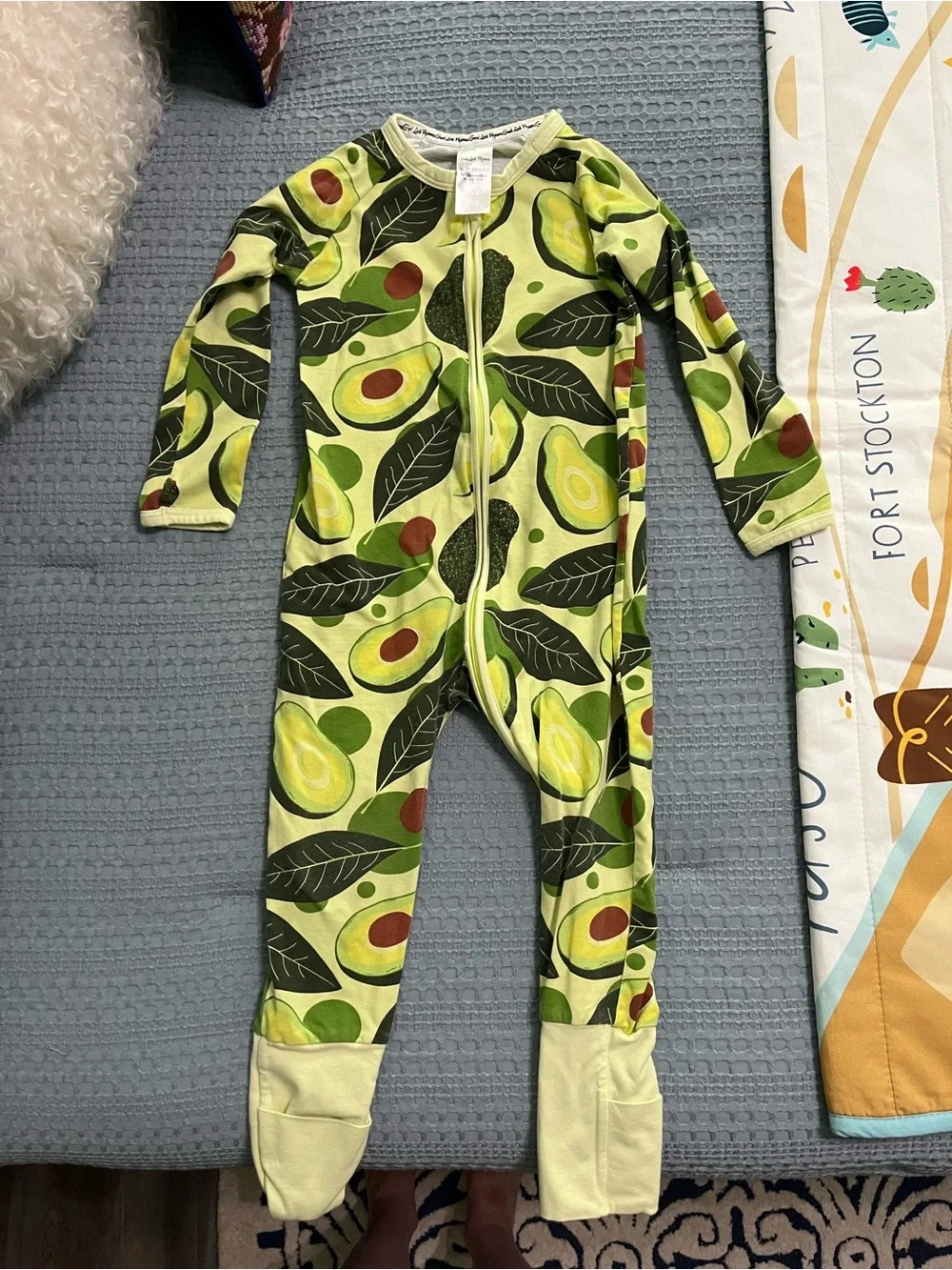 Avocado Print Green Kids Footed Pajamas with Front Zipper